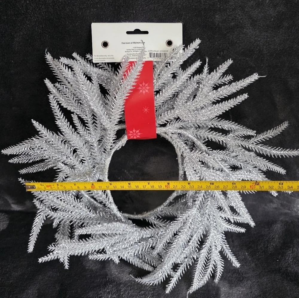 Holiday time Frosted silver, white Christmas Wreaths 12